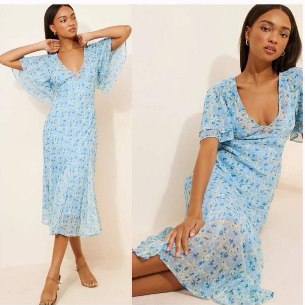 Free People floral light blue midi maxi dress